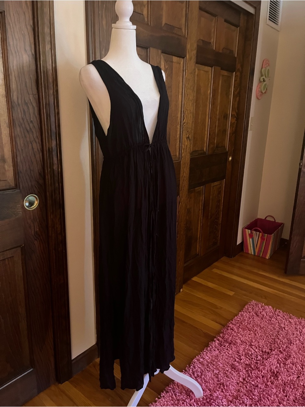Kona Sol Black Plunging V Maxi Swim Coverup